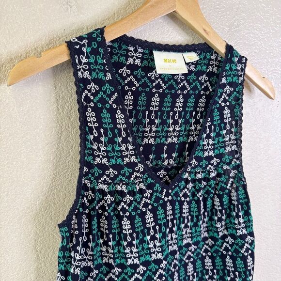 Maeve Anthropologie Embroidered Tank Top Blouse Womens Small Navy Green White - Picture 3 of 13
